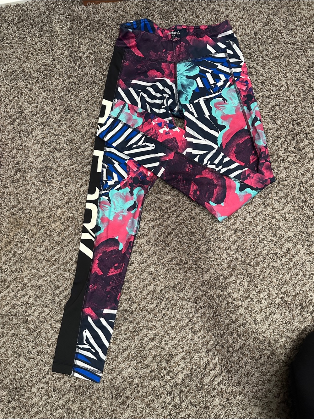 Reebok Girls' Multicolor Floral & Zebra Print Leggings - Pink, Teal, Blue
